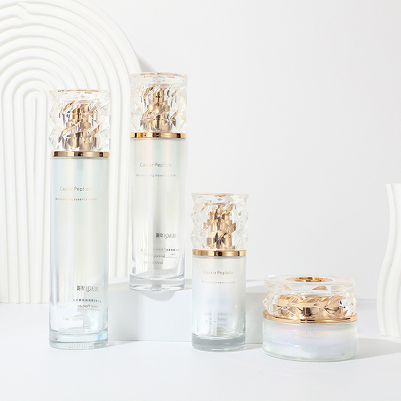 Socraigh Pacáistiú Cosmaideacha Grádán Daite Clóbhuailte Uachtar Aghaidhe Folamh Jar Buidéal Lotion Gloine Skincare Le Caidéal Socraigh Pacáistiú Cosmaideacha Grádán Daite Clóbhuailte Uachtar Aghaidhe Folamh Jar Buidéal Lotion Gloine Skincare Le Caidéal