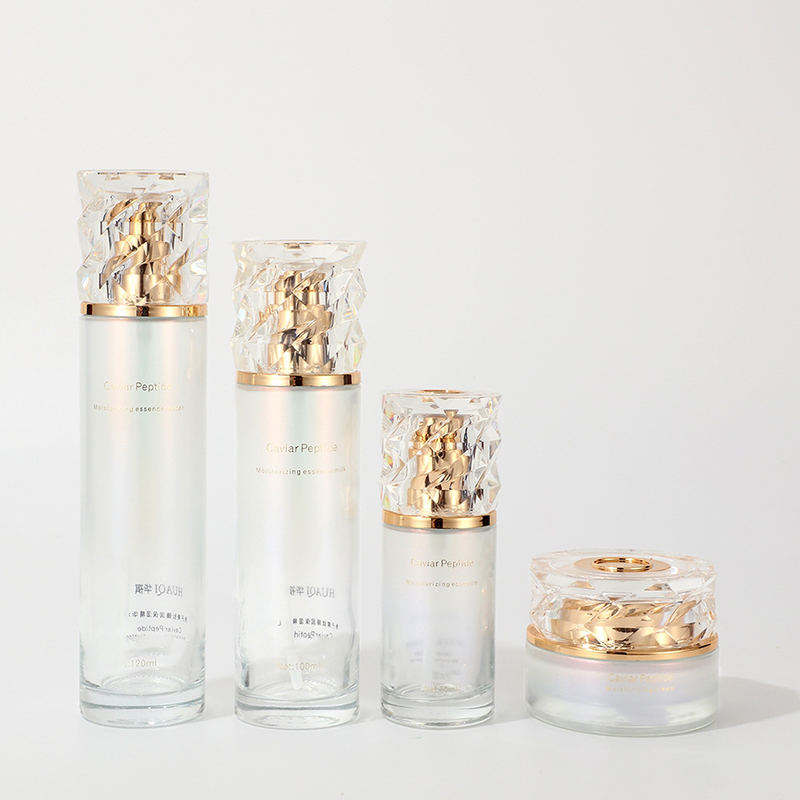 Socraigh Pacáistiú Cosmaideacha Grádán Daite Clóbhuailte Uachtar Aghaidhe Folamh Jar Buidéal Lotion Gloine Skincare Le Caidéal Socraigh Pacáistiú Cosmaideacha Grádán Daite Clóbhuailte Uachtar Aghaidhe Folamh Jar Buidéal Lotion Gloine Skincare Le Caidéal