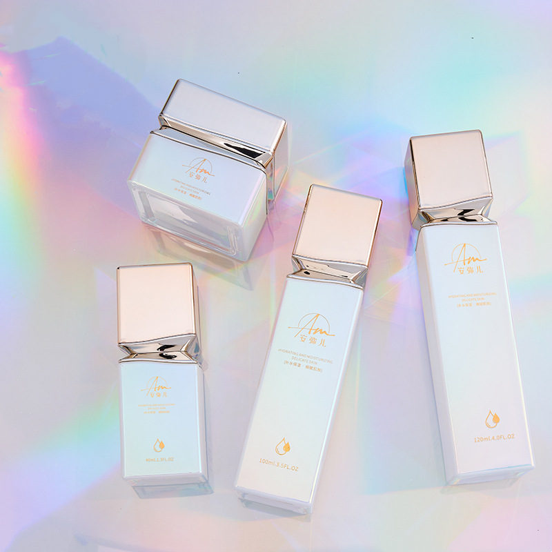 Próca Uachtar Gloine Cearnógach le hÉifeacht Iridescent Do Uachtar Aghaidh Agus Uachtar Súl Próca Uachtar Gloine Cearnógach le hÉifeacht Iridescent Do Uachtar Aghaidh Agus Uachtar Súl